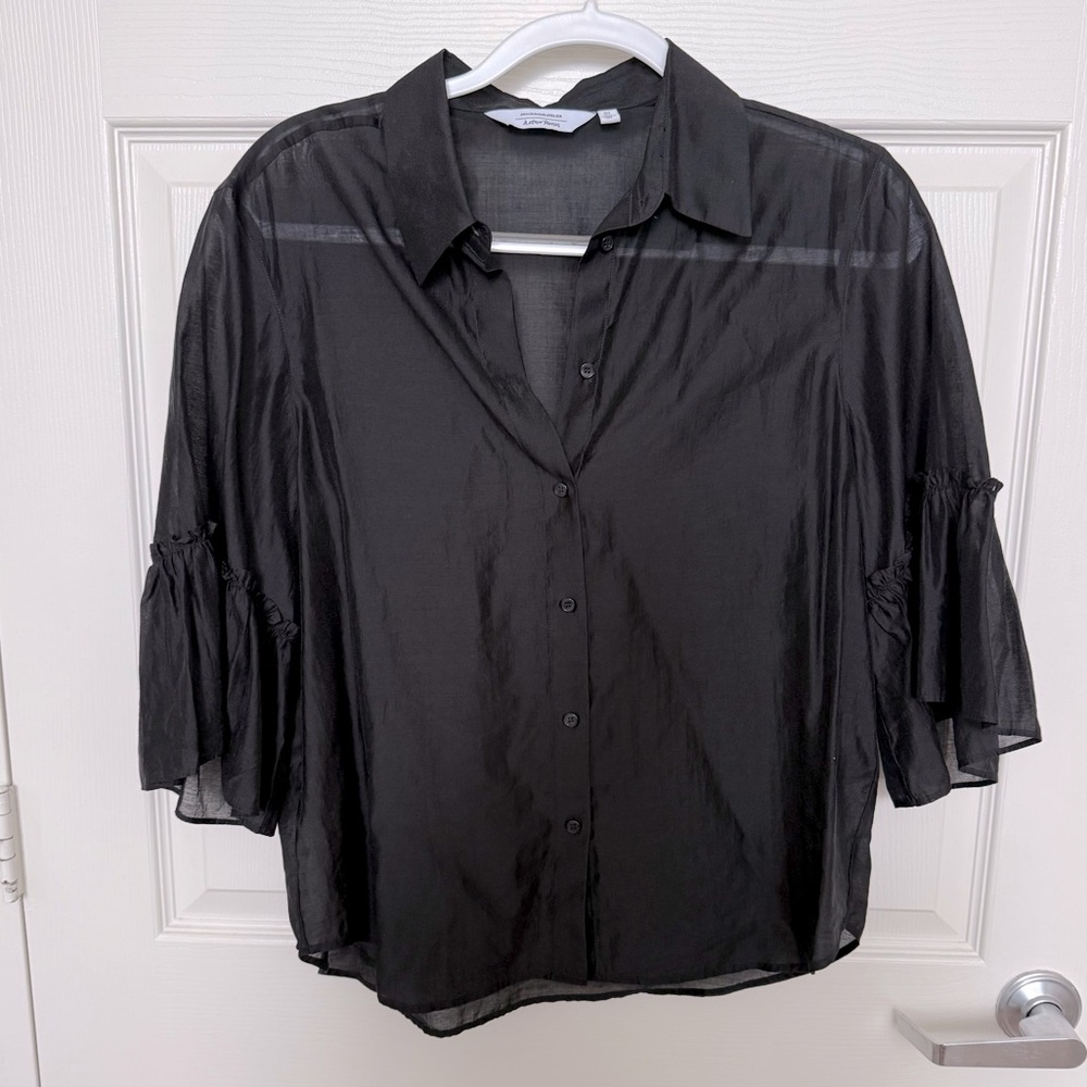 & Other Stories Black Sheer Button Down Ruffled 3/4 Sleeve Shirt Size 8